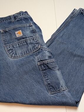 Carhartt FR Loose Fit Carpenter Jeans Men 38x32 CAT 2 Distressed Workwear